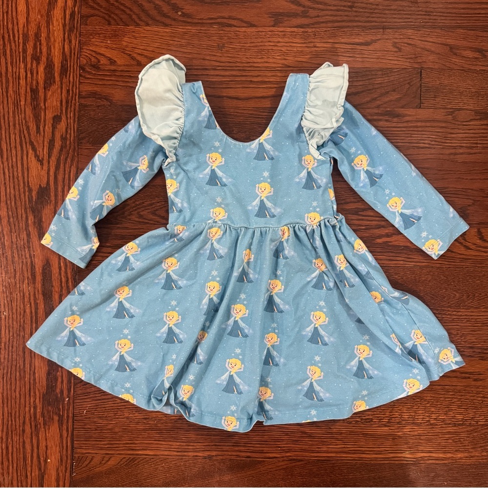 Disney Princess x Monica + Andy, Elsa Print Long Sleeve Dress, Size 3T, ruffles